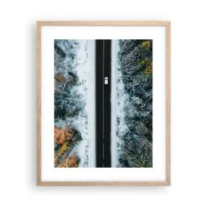 Poster in cornice rovere chiaro - Tagliando la foresta invernale - 40x50 cm