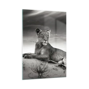 Quadro su vetro - Lasciato sdraiato nel deserto in una cornice in bianco e nero - 50x70cm - Il riposo della regina del deserto - Decorazione murale moderna per soggiorno e camera da letto ARTTOR