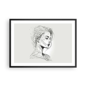 Poster in cornice nera - Un delicato ritratto di donna in stile grafico minimalista. - 70x50cm - Ritratto pensieroso - Decorazione murale moderna per soggiorno e camera da letto ARTTOR