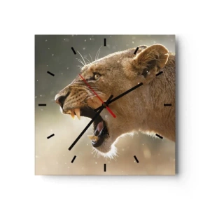 Orologio da parete - Orologio in Vetro - Ritratto di una leonessa ruggente alla luce naturale - 30x30cm - Prova a non ascoltare - Decorazione murale moderna per soggiorno e camera da letto ARTTOR