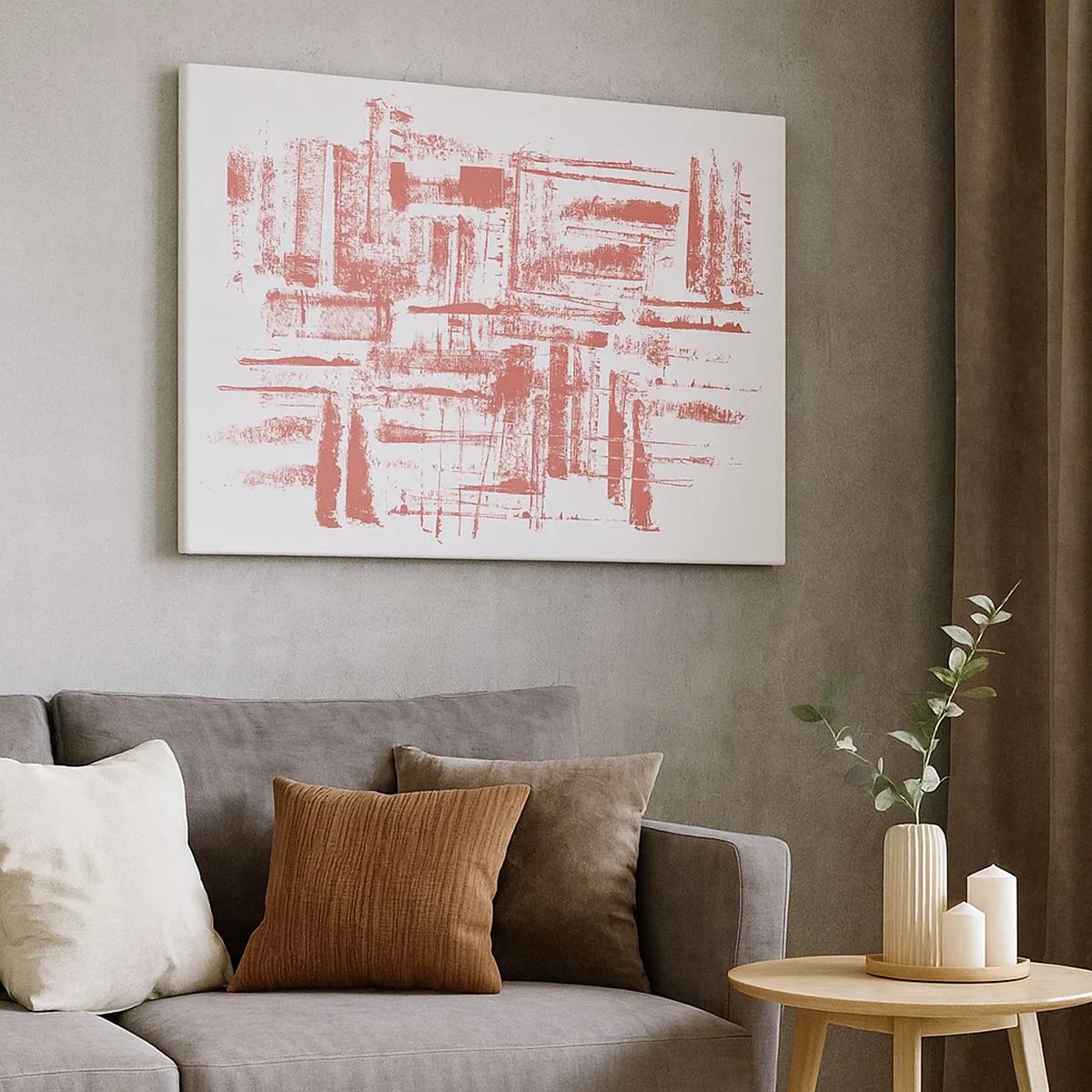 Quadro su tela - Stampe su Tela - Texture astratte rosa su sfondo bianco - 70x50cm - Città rossa - Decorazione murale moderna per soggiorno e camera da letto ARTTOR
