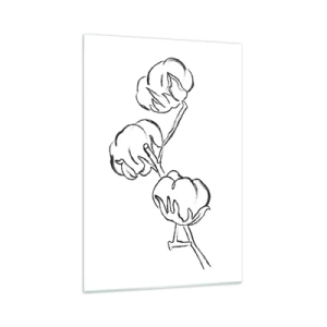 Quadro su vetro - Un delicato contorno di un ramo di cotone su uno sfondo bianco - 70x100cm - Piumino di cotone - Decorazione murale moderna per soggiorno e camera da letto ARTTOR