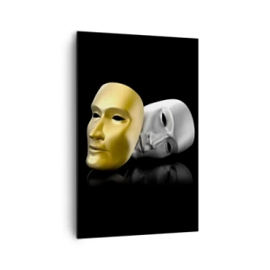 Quadro su tela - Stampe su Tela - Maschera in oro e argento su sfondo nero - 80x120cm - La vita è teatro - Decorazione murale moderna per soggiorno e camera da letto ARTTOR