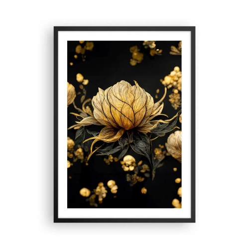 Poster in cornice nera - Un fiore dorato su sfondo nero in una composizione elegante - 50x70cm - Delicata fragilità - Decorazione murale moderna per soggiorno e camera da letto ARTTOR