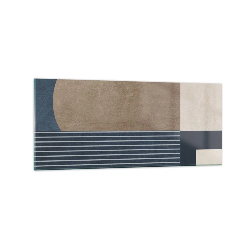 Quadro su vetro - Figure geometriche nei toni del beige e del blu navy con linee - 120x50cm - Composizione di semplicità e rotondità - Decorazione murale moderna per soggiorno e camera da letto ARTTOR