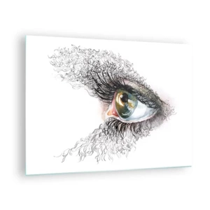 Quadro su vetro - Un occhio dorato circondato da linee dinamiche e dettagli astratti - 70x50cm - Guarda dentro l'anima - Decorazione murale moderna per soggiorno e camera da letto ARTTOR