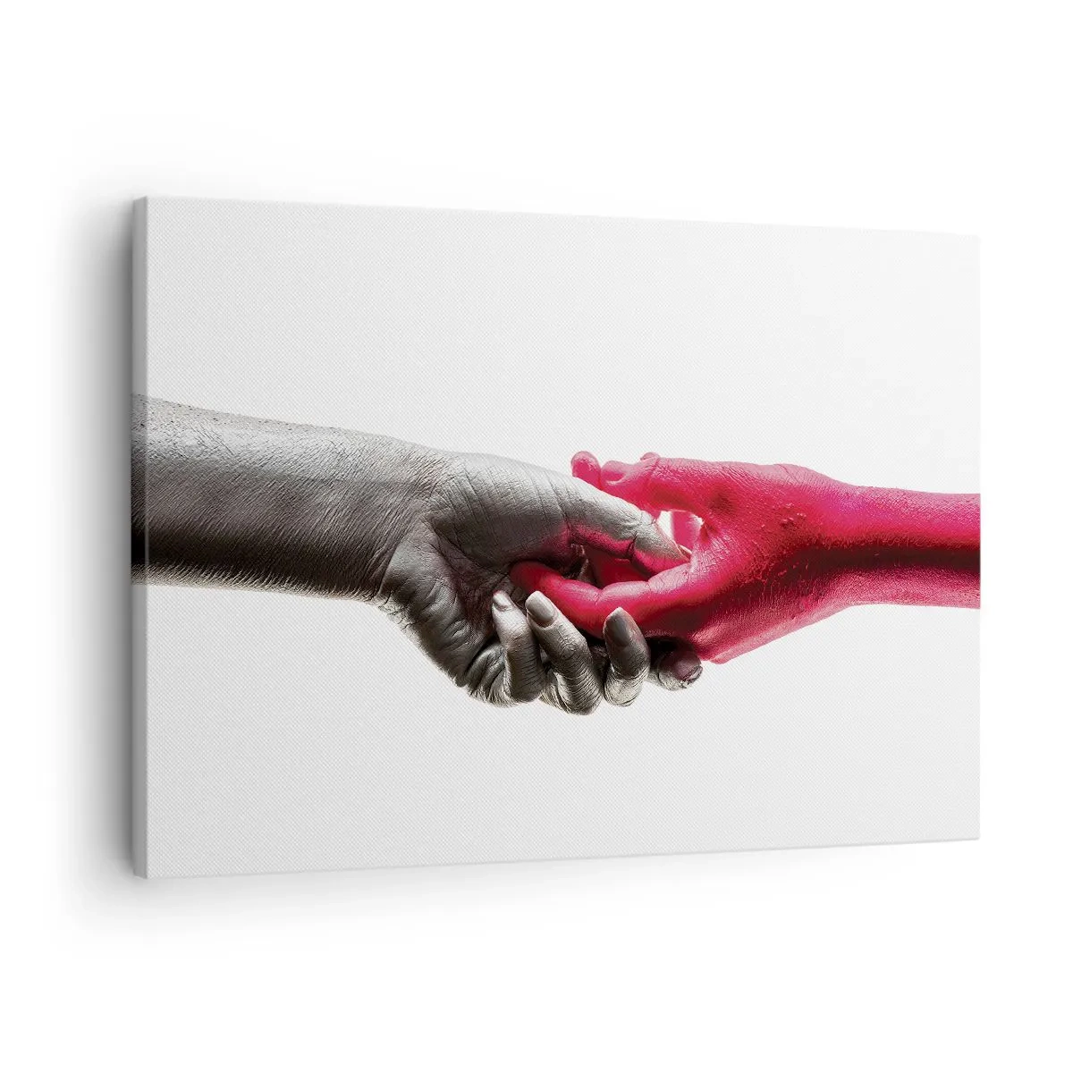 Quadro su tela - Stampe su Tela - Mani simboliche in argento e rosso - 70x50cm - Insieme, sebbene diversi - Decorazione murale moderna per soggiorno e camera da letto ARTTOR