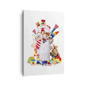 Quadro su tela - Stampe su Tela - Un cesto colorato pieno di giocattoli per bambini - 70x100cm - I tesori del bambini - Decorazione murale moderna per soggiorno e camera da letto ARTTOR