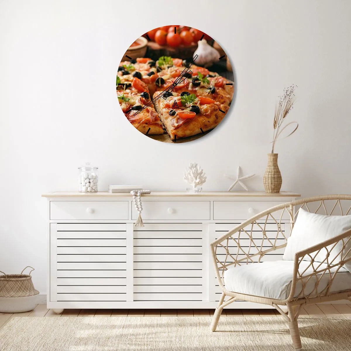 Orologio da parete - Orologio in Vetro - Pizza appetitosa con condimenti - 30x30cm - Te la sei nuovamente cavata - Decorazione murale moderna per soggiorno, cucina e camera da letto ARTTOR