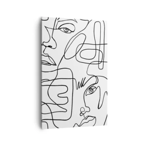 Quadro su tela - Stampe su Tela - Un disegno minimalista di un viso con linee su uno sfondo chiaro. - 80x120cm - Emozioni intrecciate - Decorazione murale moderna per soggiorno e camera da letto ARTTOR
