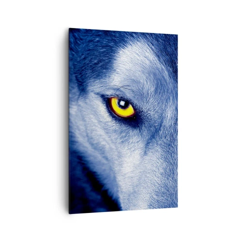 Quadro su tela - Stampe su Tela - Primo piano dello sguardo intenso di un lupo su uno sfondo scuro - 80x120cm - Sguardo ipnotico - Decorazione murale moderna per soggiorno e camera da letto ARTTOR
