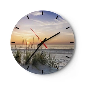 Orologio da parete - Orologio in Vetro - Bellissimo paesaggio di spiaggia al tramonto con erba sullo sfondo - 30x30cm - Guarda, pensa, senti - Decorazione murale moderna per soggiorno, cucina e camera da letto ARTTOR