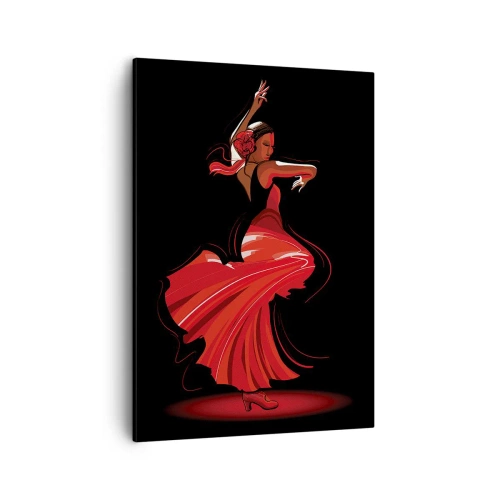 Quadro su tela - Stampe su Tela - Ballerina di flamenco in abito rosso su sfondo nero - 50x70cm - Lo spirito focoso del flamenco - Decorazione murale moderna per soggiorno e camera da letto ARTTOR