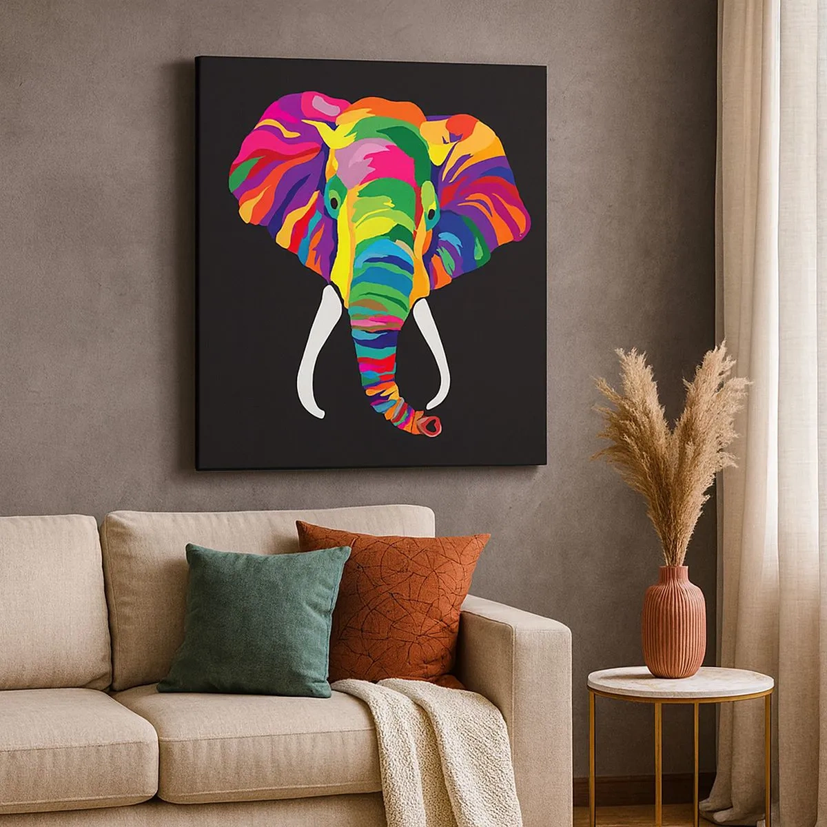 Quadro su tela - Stampe su Tela - L'elefante che faceva il bagno nell'arcobaleno - 30x30 cm