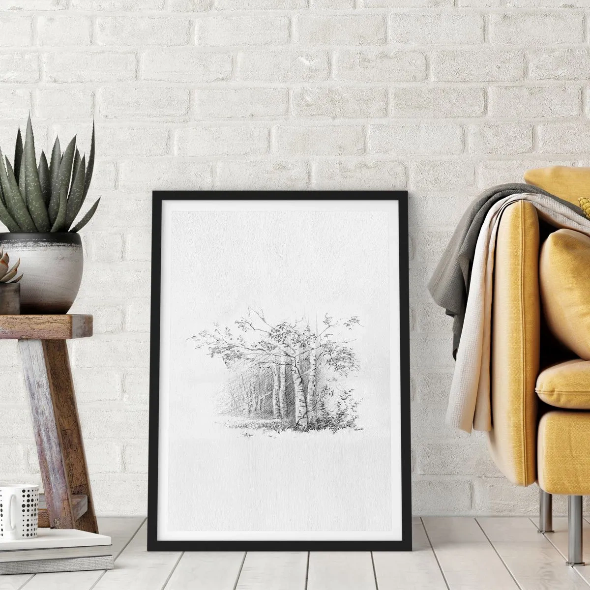 Poster in cornice nera - La luce della foresta di betulle - 70x100 cm