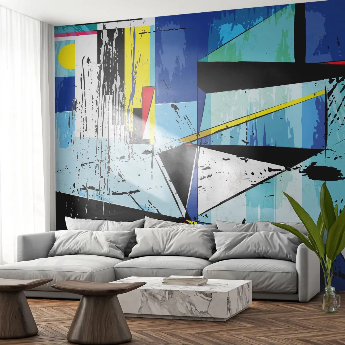 Fotomurali Premium Canvas - Guardando il mondo da un'angolazione... - Astrazione, Pezzo, Modello moderno - 450x315 cm