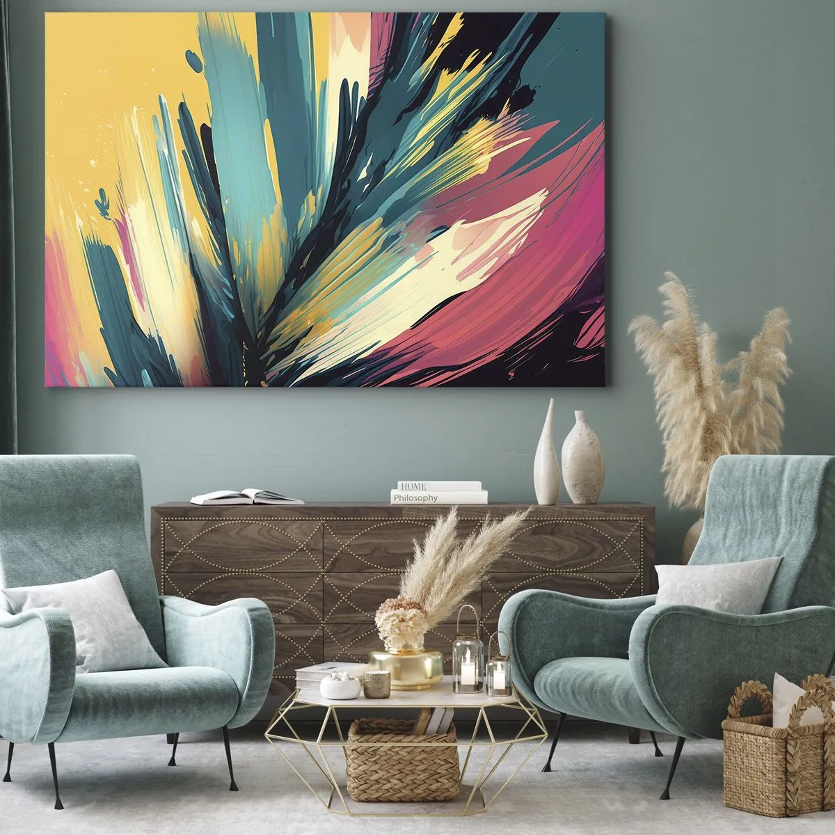 Quadro su tela - Stampe su Tela - Una composizione astratta dai colori intensi e contrastanti. - 70x50cm - Composizione: esplosione di gioia - Decorazione murale moderna per soggiorno e camera da letto ARTTOR