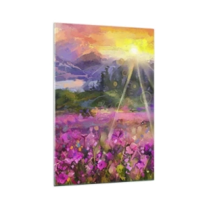 Quadro su vetro - Un pittoresco prato sotto i raggi del sole al tramonto - 70x100cm - Nella valle sotto la cura del sole - Decorazione murale moderna per soggiorno e camera da letto ARTTOR