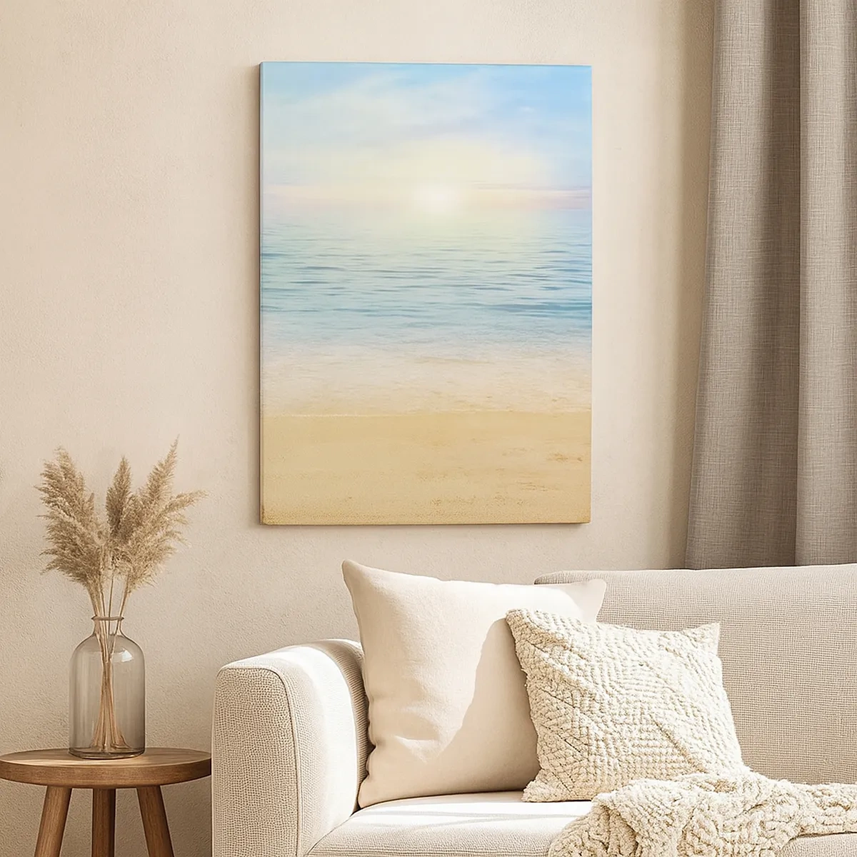 Quadro su tela - Stampe su Tela - Una spiaggia con mare turchese e cielo limpido - 50x70cm - Il grande blu - Decorazione murale moderna per soggiorno e camera da letto ARTTOR