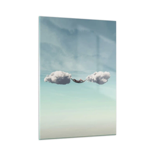 Quadro su vetro - Amache di nuvole in un cielo azzurro - 50x70cm - La felicità del momento - Decorazione murale moderna per soggiorno e camera da letto ARTTOR