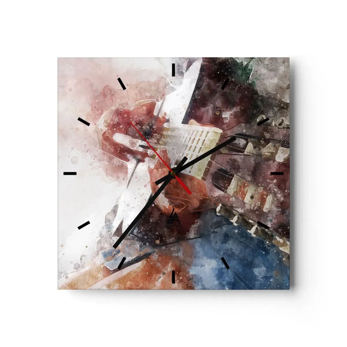 Orologio da parete - Orologio in Vetro - Un'interpretazione artistica di una chitarra in stile acquerello - 30x30cm - E tu che ne pensi? - Decorazione murale moderna per soggiorno e camera da letto ARTTOR