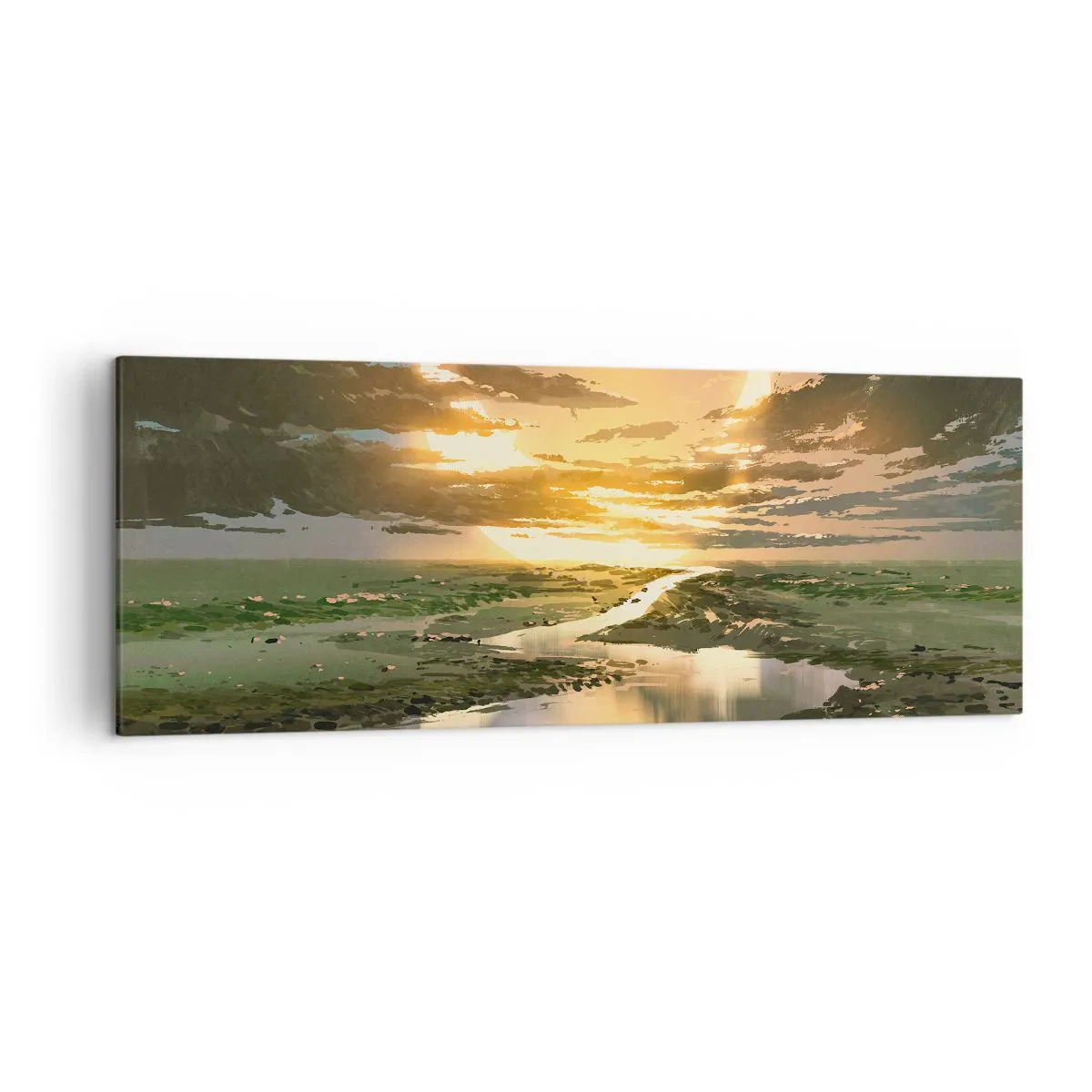 Quadro su tela - Stampe su Tela - Un paesaggio fantastico con due lune all'orizzonte - 140x50cm - Da qualche parte in una galassia lontana - Decorazione murale moderna per soggiorno e camera da letto ARTTOR
