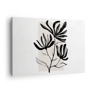 Quadro su tela - Stampe su Tela - Motivo floreale minimalista in bianco e nero - 70x50cm - Uno schizzo per l'erbario - Decorazione murale moderna per soggiorno e camera da letto ARTTOR