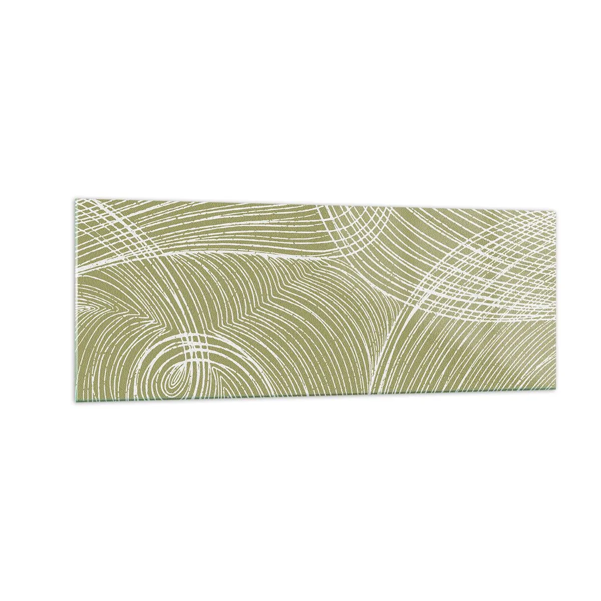 Quadro su vetro - Linee verdi e bianche in una composizione astratta - 140x50cm - Astrazione intricata in bianco - Decorazione murale moderna per soggiorno e camera da letto ARTTOR