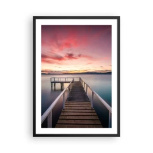 Poster in cornice nera - Un molo sul lago alla luce del sole al tramonto - 50x70cm - La fiamma mite della sera - Decorazione murale moderna per soggiorno e camera da letto ARTTOR