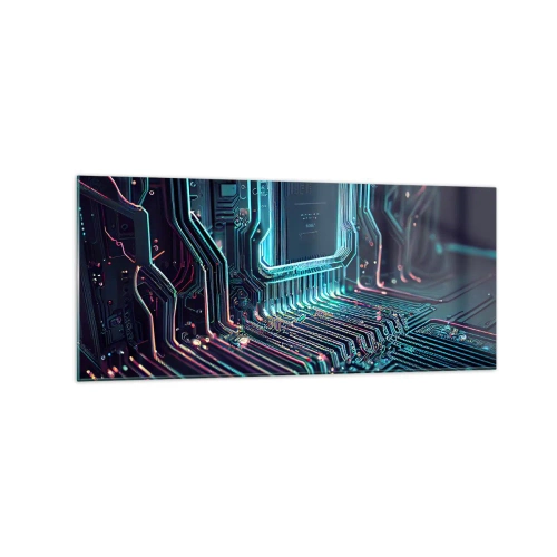 Quadro su vetro - Circuito stampato tecnologico con tracce illuminate - 120x50cm - Sto pensando qualcosa... - Decorazione murale moderna per soggiorno e camera da letto ARTTOR