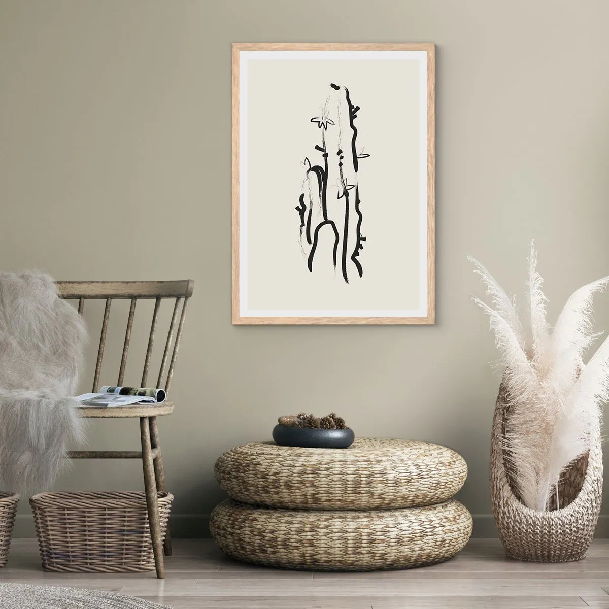 Poster in cornice rovere chiaro - Erba in fiore - 50x70 cm