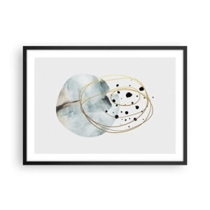 Poster in cornice nera - Astrazione minimalista con motivo geometrico e linee dorate - 70x50cm - Nell'abbraccio dello spazio - Decorazione murale moderna per soggiorno e camera da letto ARTTOR