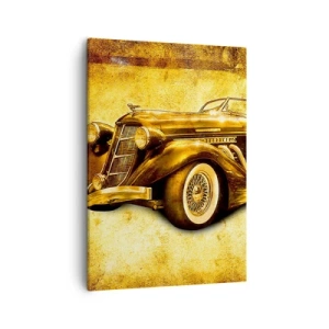 Quadro su tela - Stampe su Tela - Una classica decappottabile retrò color oro su uno sfondo vintage dai colori caldi. - 50x70cm - La crème de la crème - Decorazione murale moderna per soggiorno e camera da letto ARTTOR