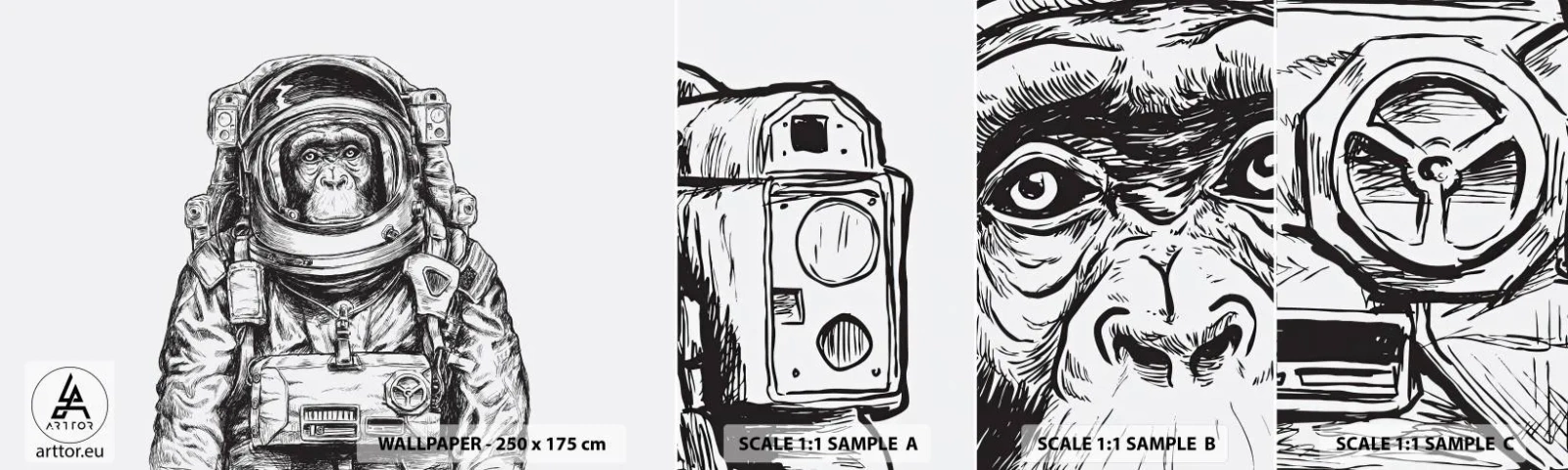 Campione di Fotomurale Adesivo Deluxe Sticker - Evoluzione alternativa - Astrazione, Astronauta, Scimmia - 100x30 cm