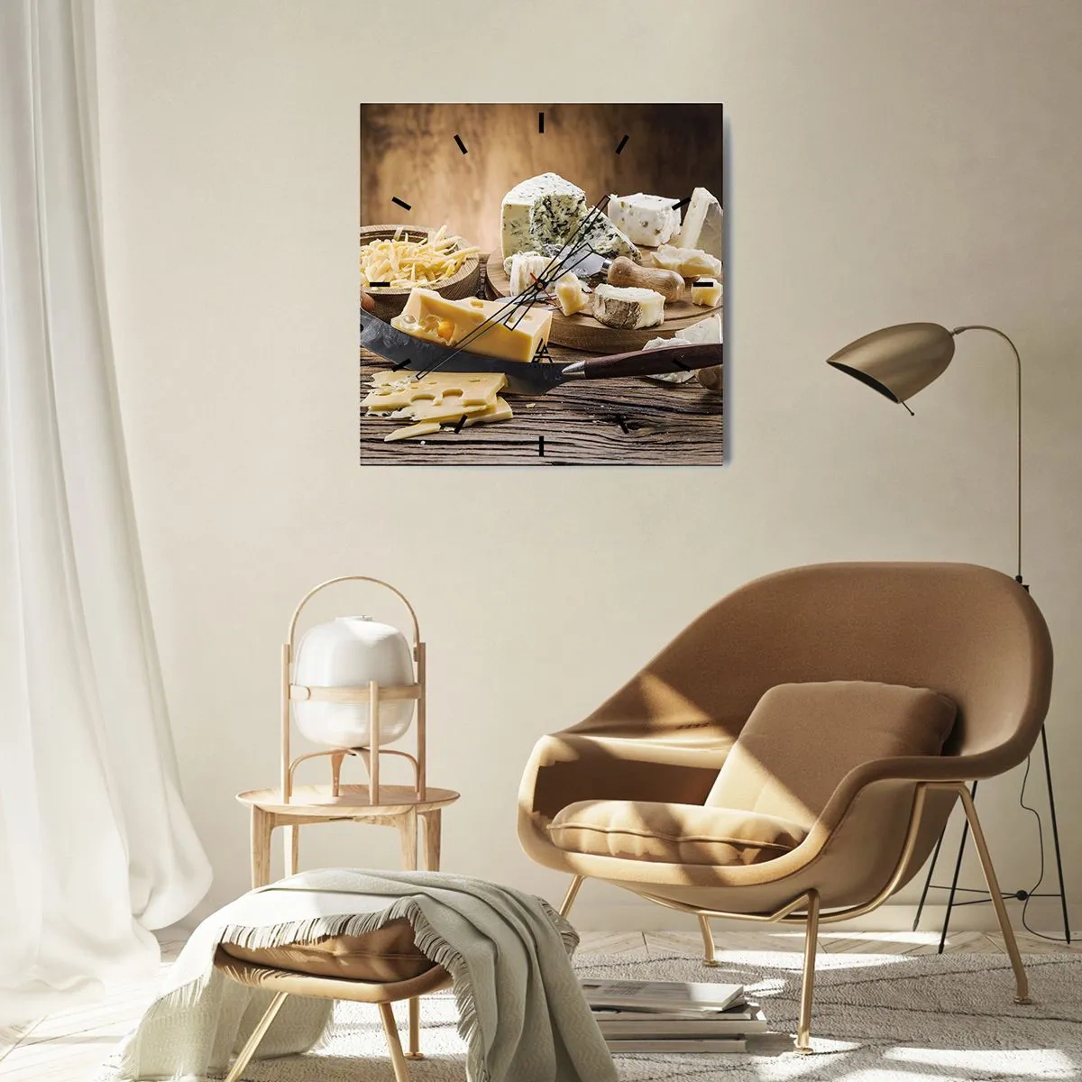 Orologio da parete - Orologio in Vetro - Sorridi al formaggio - 40x40 cm