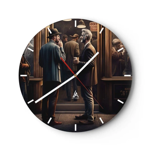 Orologio da parete - Orologio in Vetro - Due uomini chiacchierano davanti a un caffè - 30x30cm - Il buon momento della giornata - Decorazione murale moderna per soggiorno, cucina e camera da letto ARTTOR