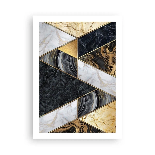 Poster - Geometria marmorea nei toni dell'oro, del nero e del bianco - 50x70cm - Pietra su pietra - Decorazione murale moderna per soggiorno e camera da letto ARTTOR