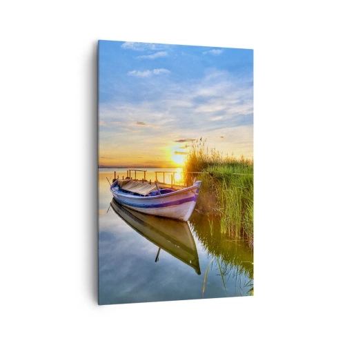 Quadro su tela - Stampe su Tela - Una barca in una baia tranquilla al tramonto - 80x120cm - L'insenatura dei sogni realizzati - Decorazione murale moderna per soggiorno e camera da letto ARTTOR