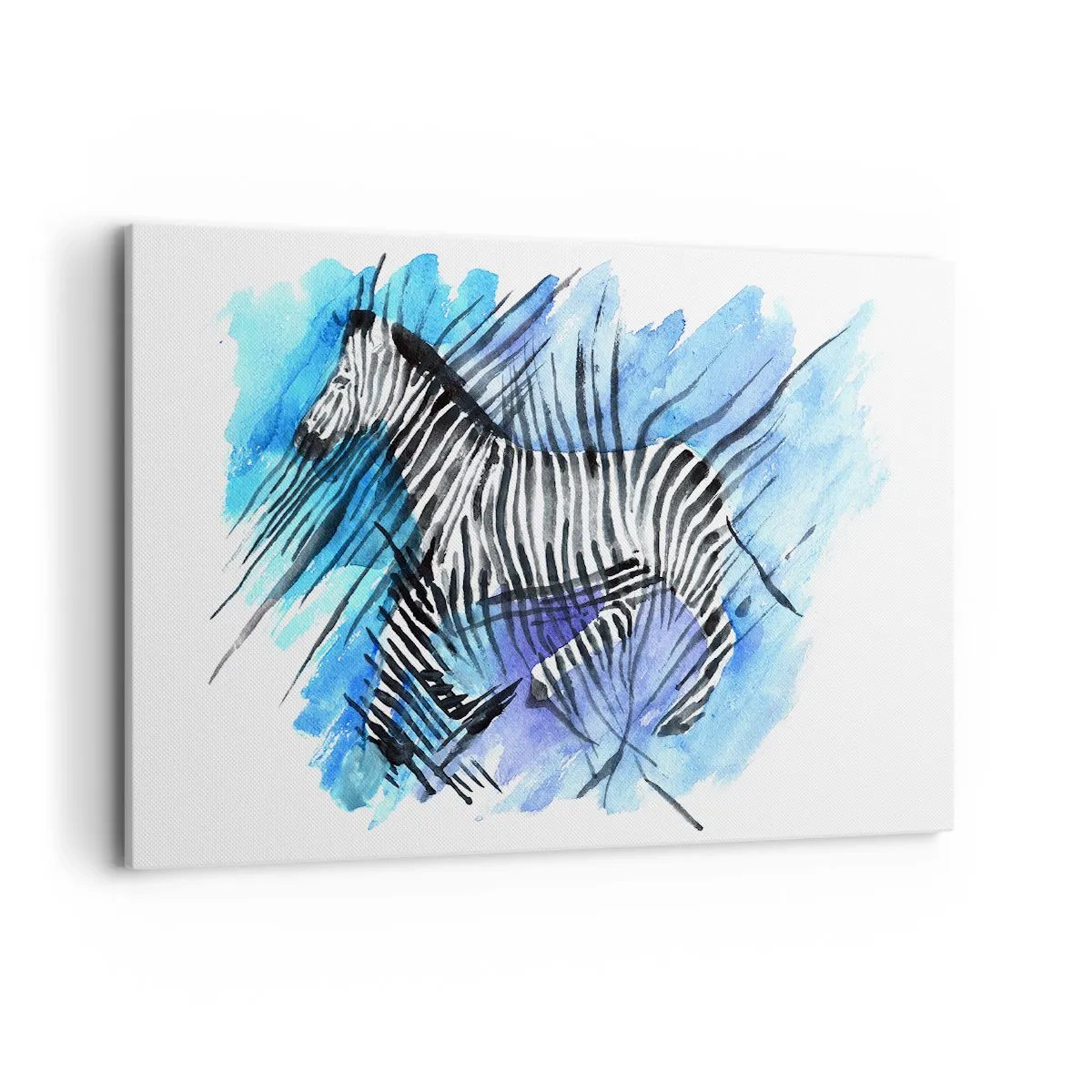 Quadro su tela - Stampe su Tela - Illustrazione ad acquerello di una zebra contro un cielo blu - 120x80cm - Nascosta nelle strisce - Decorazione murale moderna per soggiorno e camera da letto ARTTOR