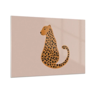 Quadro su vetro - Illustrazione di una pantera con macchie nere su sfondo beige - 100x70cm - Il leopardo è un motivo di moda - Decorazione murale moderna per soggiorno e camera da letto ARTTOR