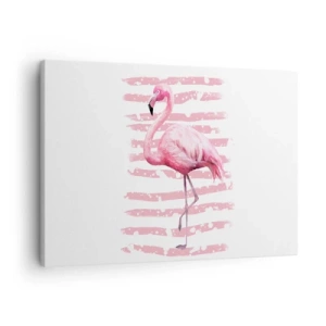 Quadro su tela - Stampe su Tela - Fenicottero su sfondo rosa in stile minimalista - 70x50cm - Con dignità, sebbene in rosa - Decorazione murale moderna per soggiorno e camera da letto ARTTOR