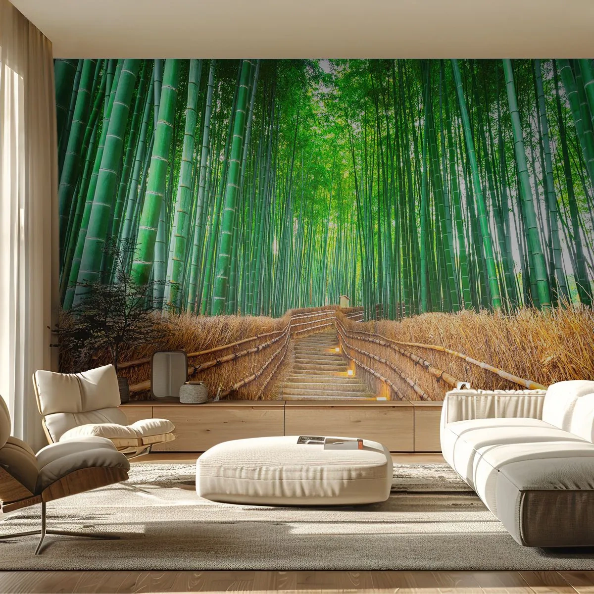 Fotomurali Premium Sand - Essenza della natura asiatica - Bambù, Foresta di bamboo, Natura - 150x105 cm