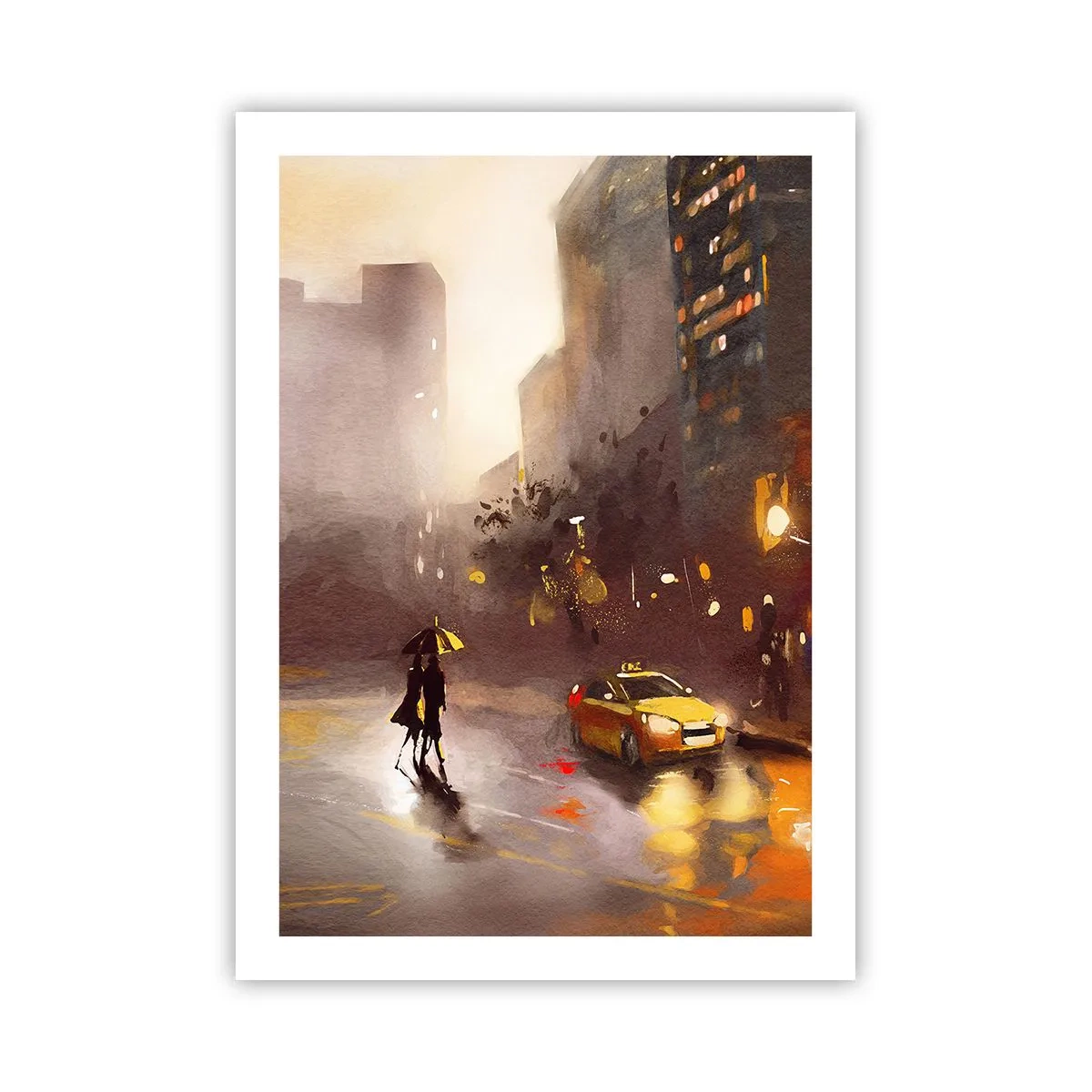 Poster - Un dipinto ad acquerello di una città notturna alla luce delle lanterne - 50x70cm - Nelle luci di New York - Decorazione murale moderna per soggiorno e camera da letto ARTTOR