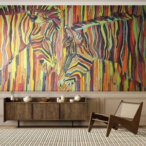 Fotomurali Premium Sand - Zebre colorate in un approccio artistico - 100x70cm - Quindi anche tu… - Decorazione murale moderna per soggiorno e camera da letto ARTTOR