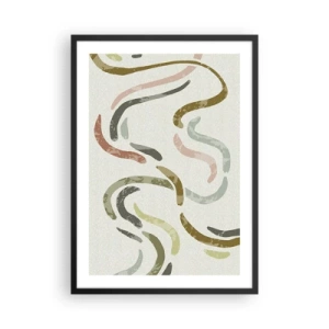 Poster in cornice nera - Linee ondulate astratte in tonalità naturali - 50x70cm - La danza gioiosa dell'astrazione - Decorazione murale moderna per soggiorno e camera da letto ARTTOR