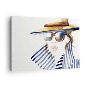 Quadro su tela - Stampe su Tela - Ritratto di una donna con cappello e occhiali da sole - 70x50cm - La Florida dà il benvenuto! - Decorazione murale moderna per soggiorno e camera da letto ARTTOR