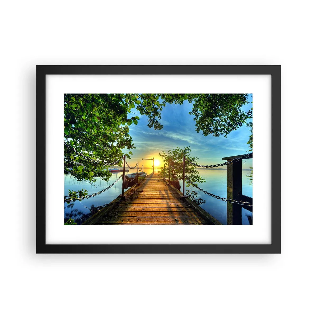 Poster in cornice nera - Tramonto sul lago - 40x30 cm