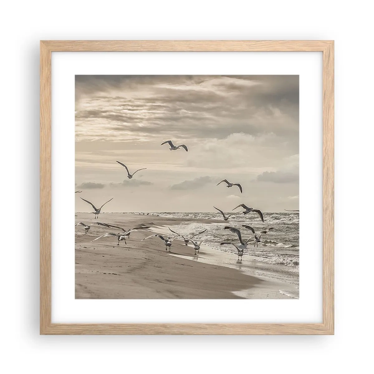 Poster in cornice rovere chiaro - Brusio del mare, canto degli uccelli - 40x40 cm