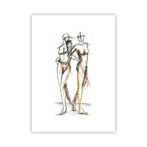 Poster - Schizzo astratto di due figure dai colori caldi. - 50x70cm - Studio di armonia - Decorazione murale moderna per soggiorno e camera da letto ARTTOR