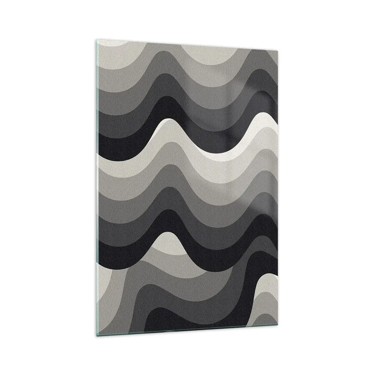 Quadro su vetro - Motivi ondulati in bianco e nero in tonalità di grigio - 70x100cm - Un'onda dopo l'altra - Decorazione murale moderna per soggiorno e camera da letto ARTTOR